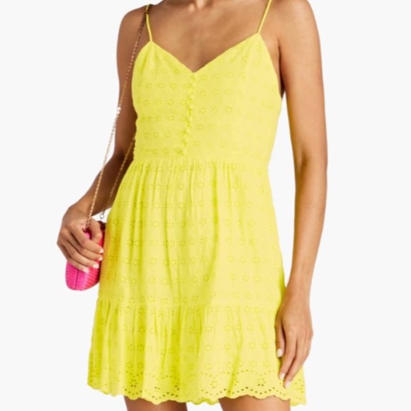 ALICE + OLIVIA Bright Yellow broderie anglaise mini dress - Picture 3 of 7